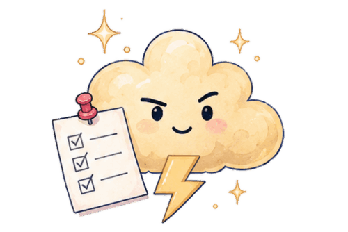 Yellow cloud with checklist and lightning bolt