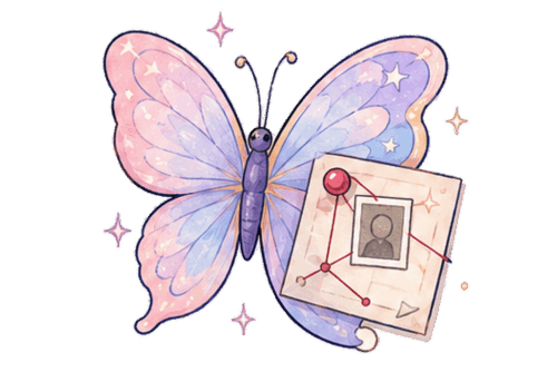 Pastel butterfly with evidence note
