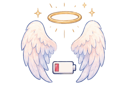 Angel wings with halo and low battery