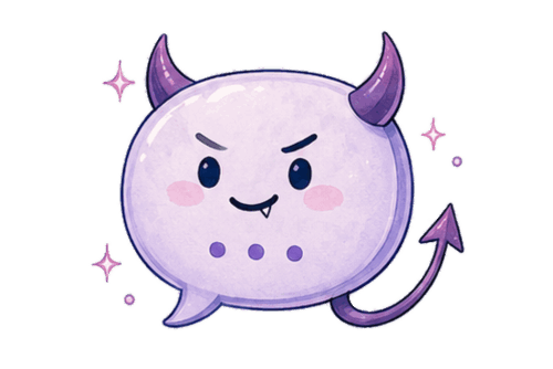Purple demon chat bubble with horns and tail