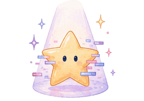 Golden star under spotlight with glitch blocks