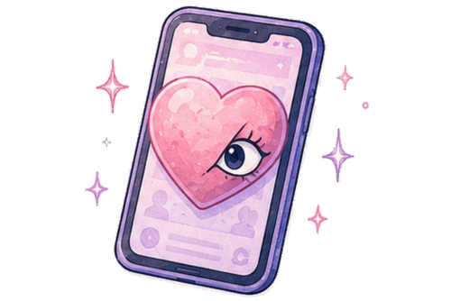 Phone screen with heart and watching eye