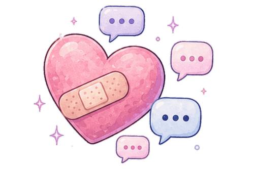 Pink heart with bandage and chat bubbles