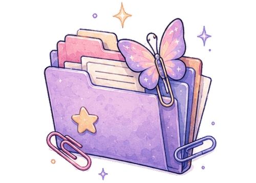 Folder with butterfly and paper clips