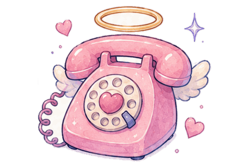 Pink vintage phone with wings and halo