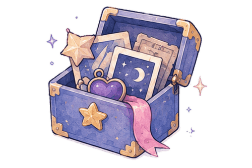 Treasure chest filled with memory cards and charms